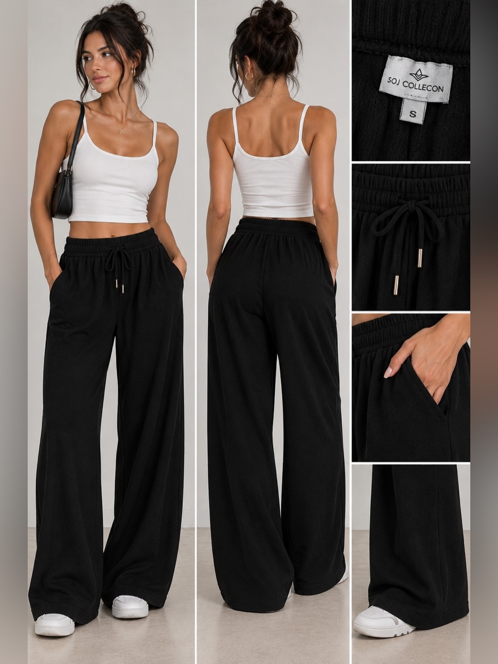 SoJ Collecon Black Wide-Leg Pull-On Pants
